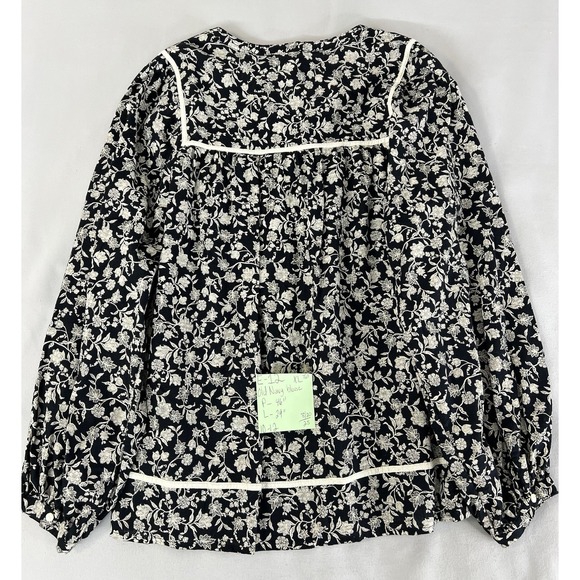Old Navy Split-Neck Boho Top Blouse Sz XL Tall‎ Floral Long Sleeves Beige Black - Picture 11 of 11